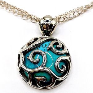 BARSE Sterling Silver Scroll Turquoise Pendant & Multi-Strand Necklace RARE